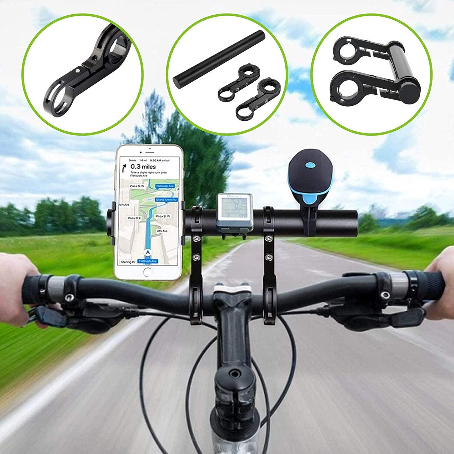 Bike Handlebar Extender Extension Bicycle Bar Mount Headlight GPS Holder Bracket