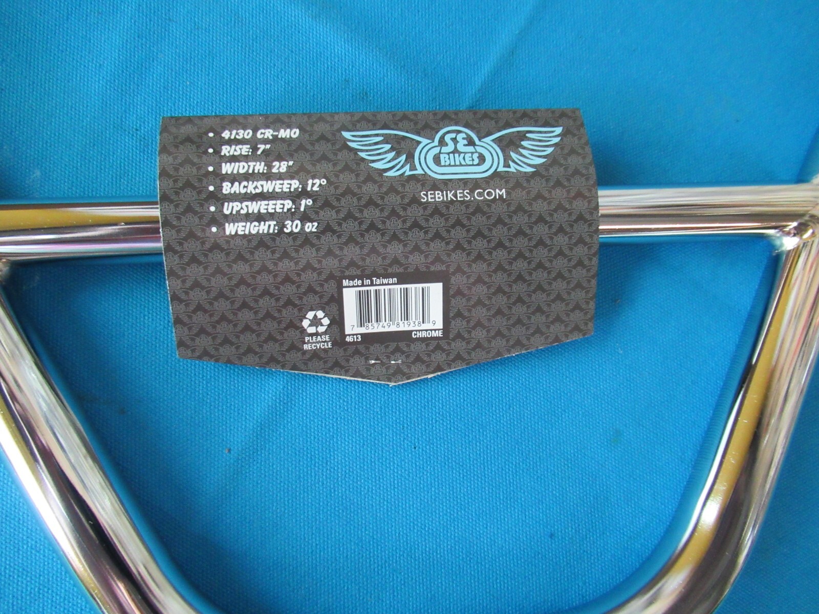 SE Racing BMX Bicycle Power Wing Cruiser Handlebar in Chrome – New