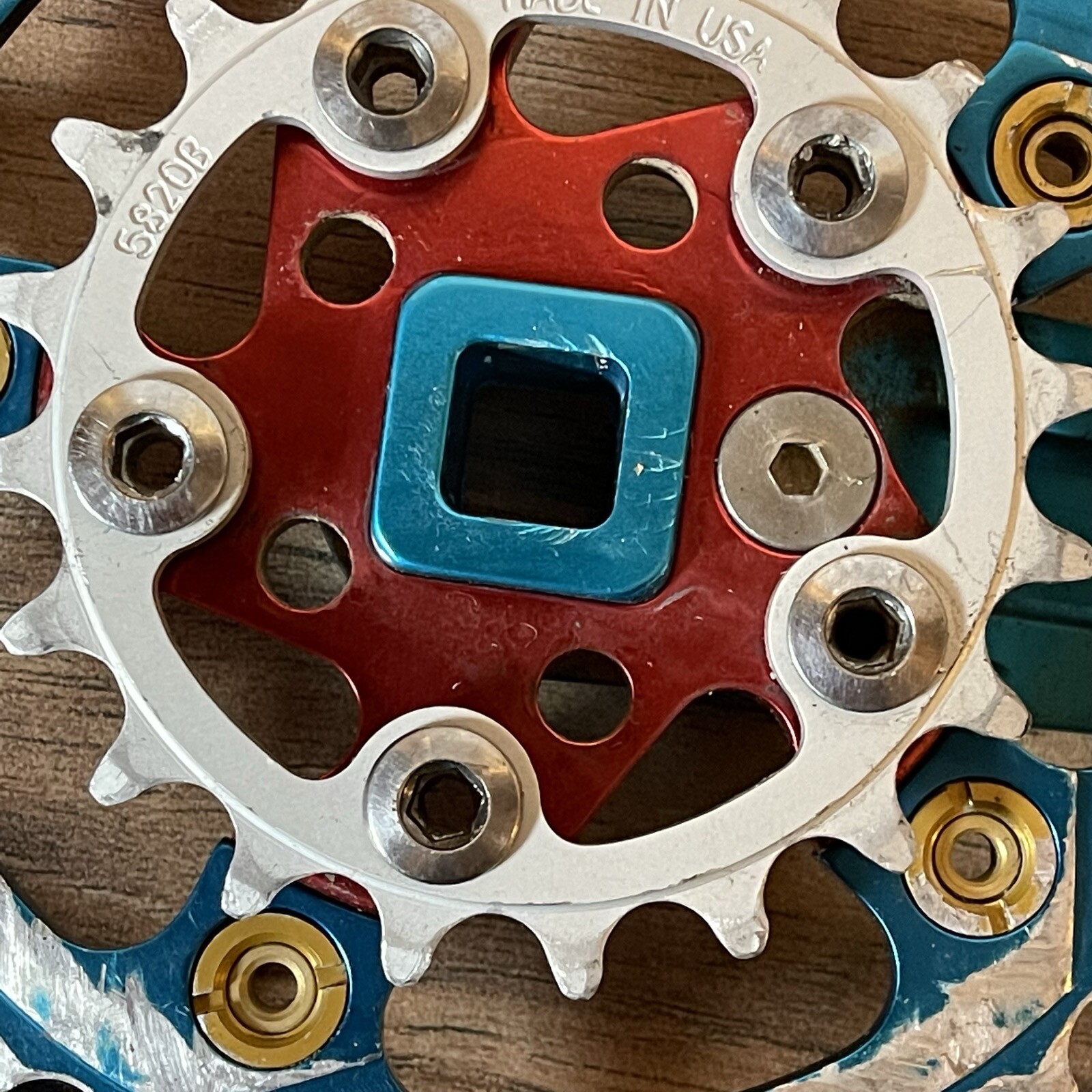 Vintage Kooka CNC Anodized Turquoise Red Crankset 175 94/58 BCD 20 32 42 VRC