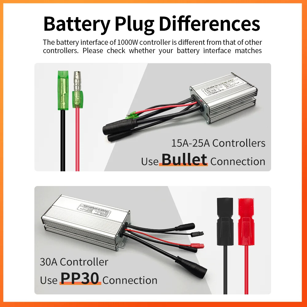 E-bike Controller 36V/48V 250W-1000W Waterproof Plug 15A/17A/22A/25A/30A Motor
