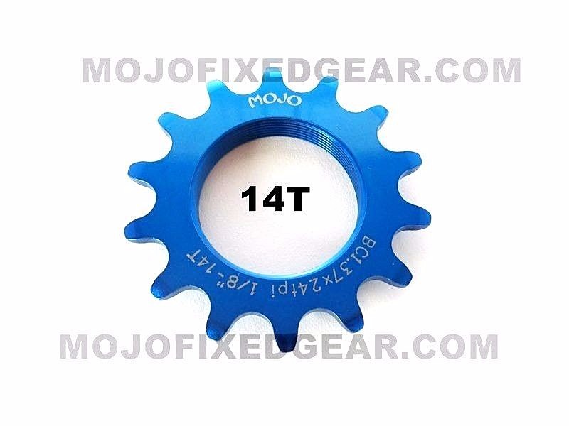 MOJO 14T FIXED GEAR COG – BLUE ANODIZED Cro-Mo TRACK 14 TOOTH 1/8 INCH CNC