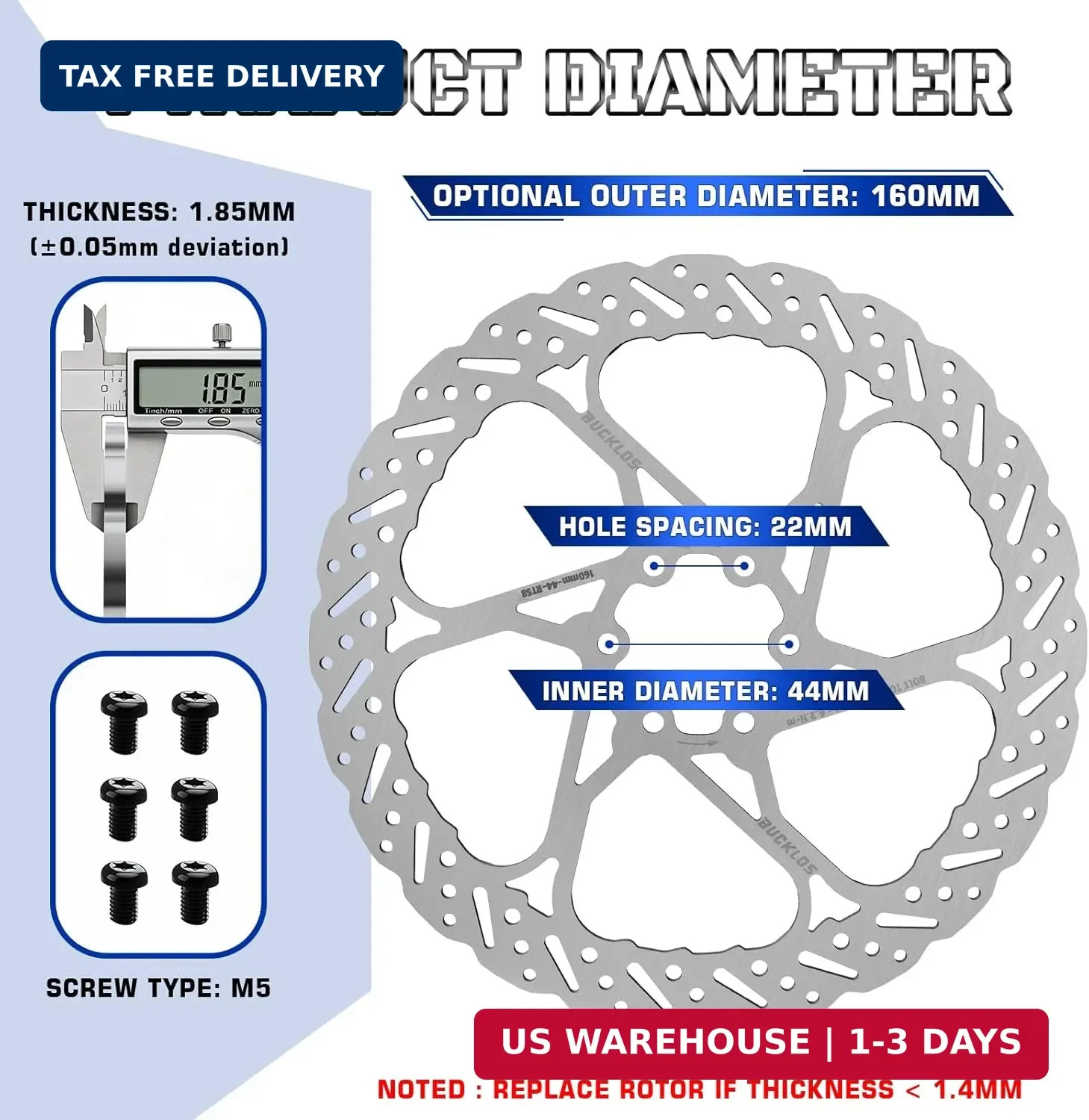 BUCKLOS RT58 140mm 160mm 180mm 203mm Bike Disc Brake Rotor with 6 Bolts, MTB Sta