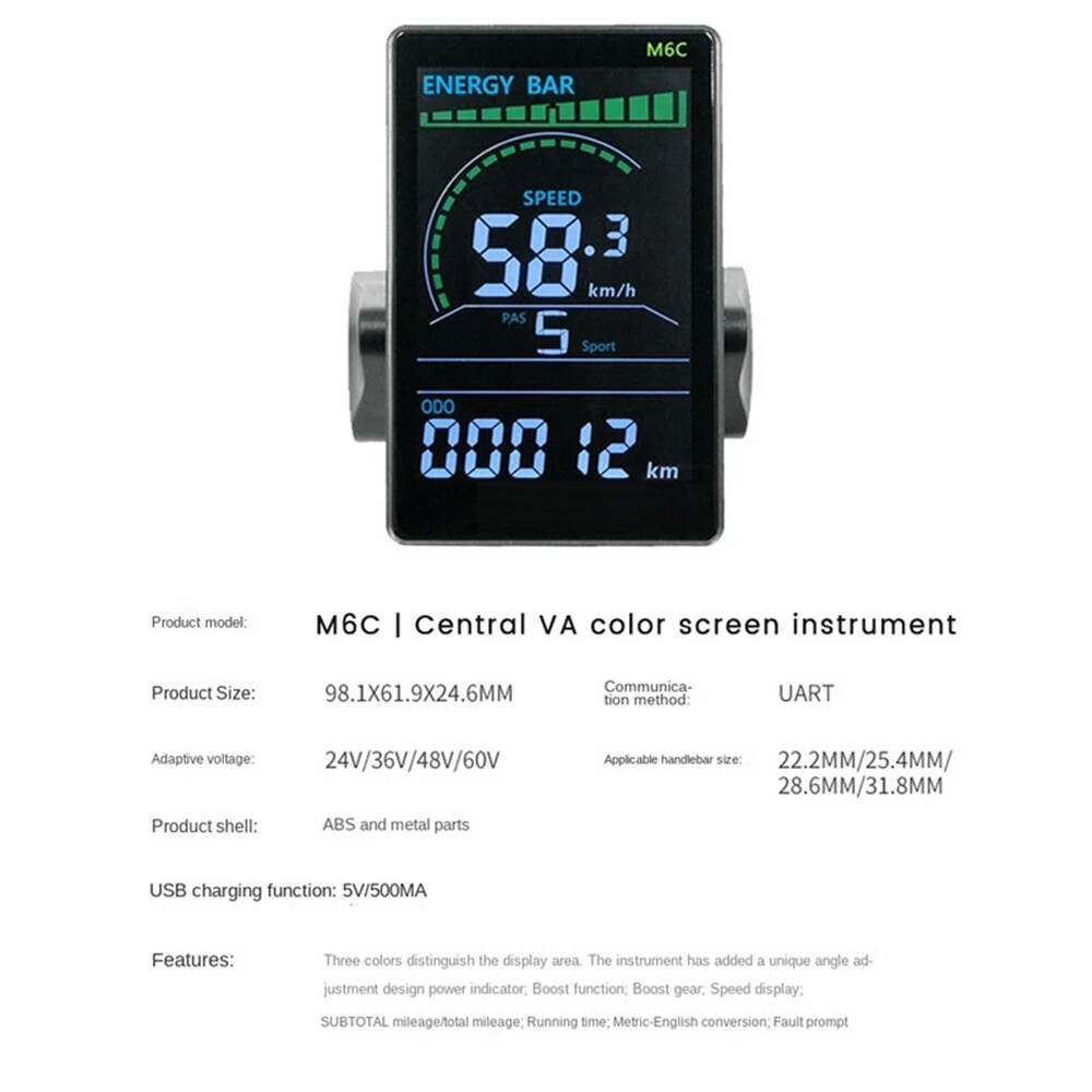 Electric Bike Colorful LCD Display Colour Screen + SM/WP Plug For E-bike Scooter
