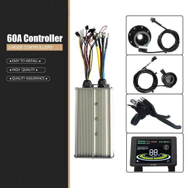 E-Bike 48V-72V 1000W-3000W 60A Dual Mode Sine Wave Controller w/ Display SM Plug