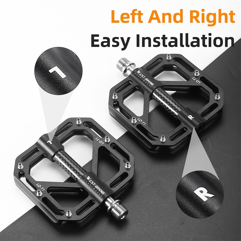 WEST BIKING Bicycle Pedals Titanium Carbon Fiber Axle 3 Bearing Bike Flat Pedals