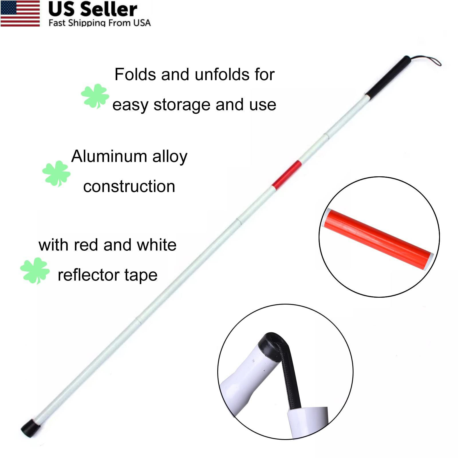 Baitaihem Folding Blind Cane Reflective Red Pack of 1, White,Red