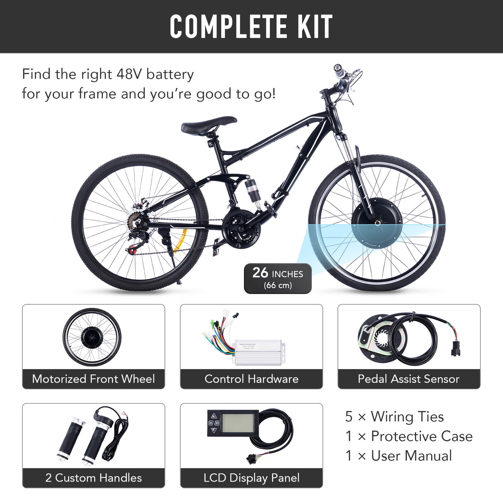 1000W/1500W Electric Bicycle Front/Rear Wheel + Tire E-Bike Conversion Motor Kit