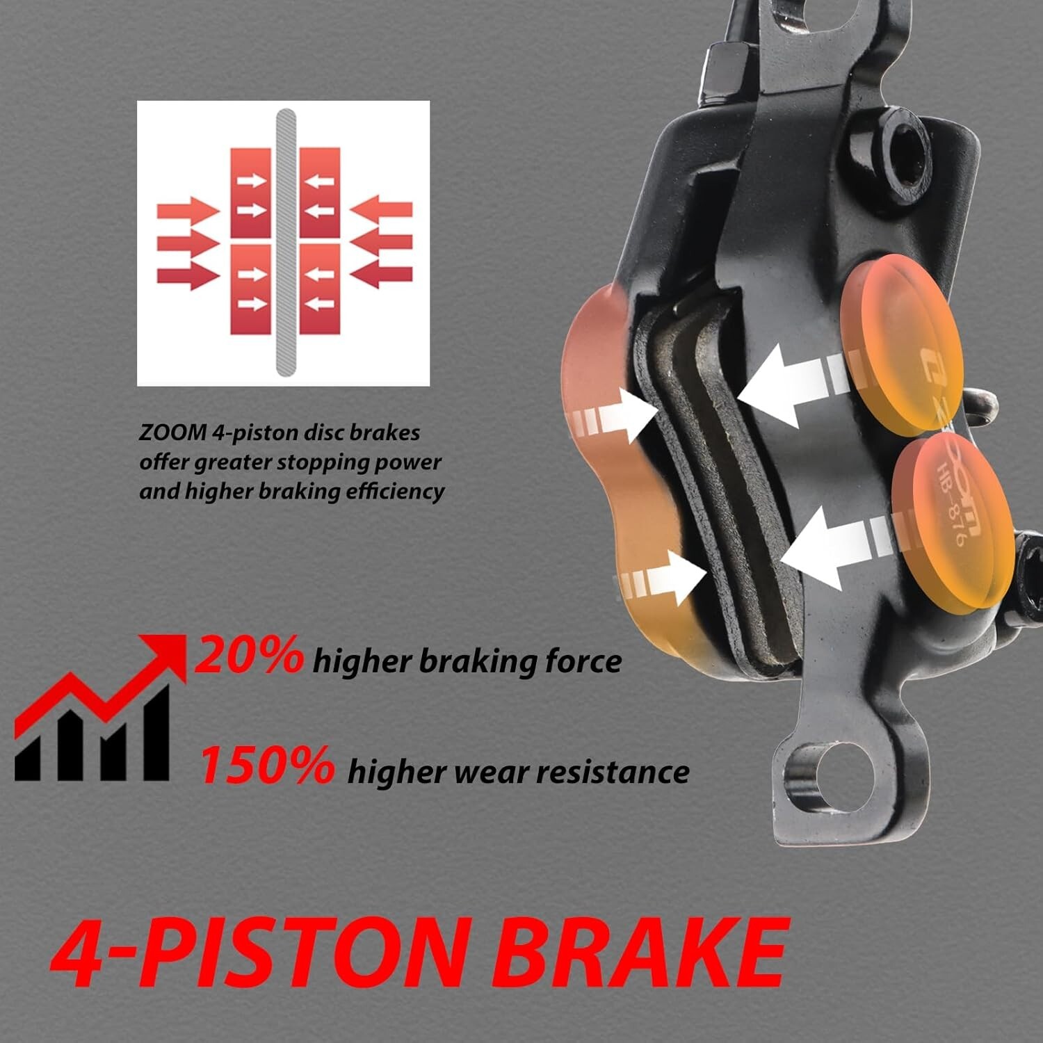 Zoom H876E Ebike 4-Piston Hydraulic Disc Brake Set Right Rear Power-Off Sensor