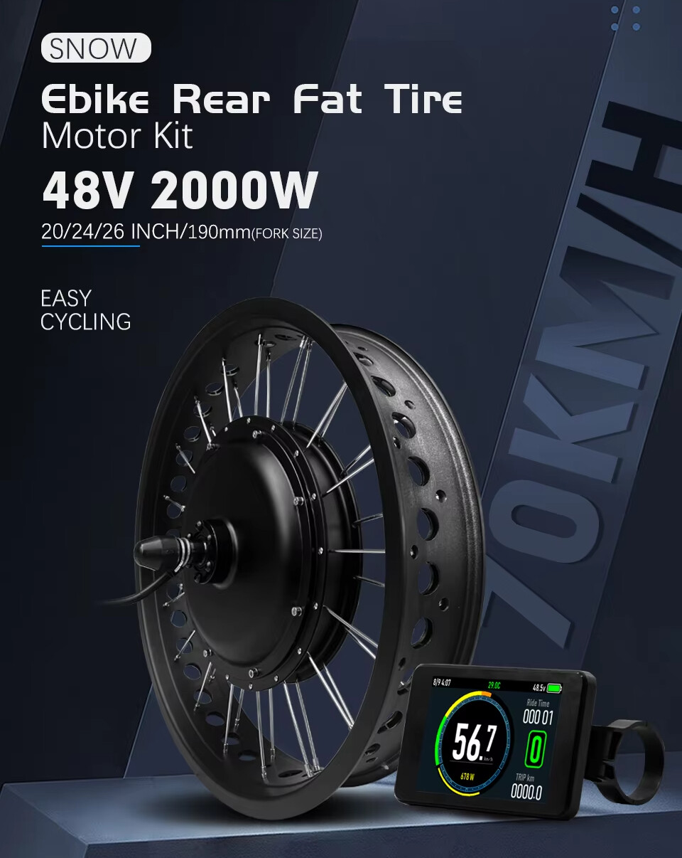 48V 2000W Snow E-bike Conversion Kit 4.0 Tyre Rear Cassette Hub Motor Wheel