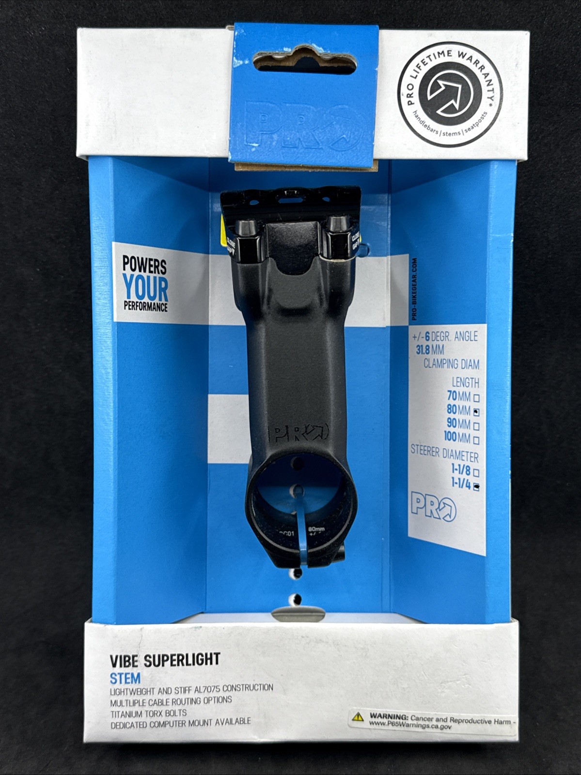 PRO Vibe Superlight Alloy Road Bike Stem 31.8 x 80mm 1-1/4″ MSRP $185 104 grams!