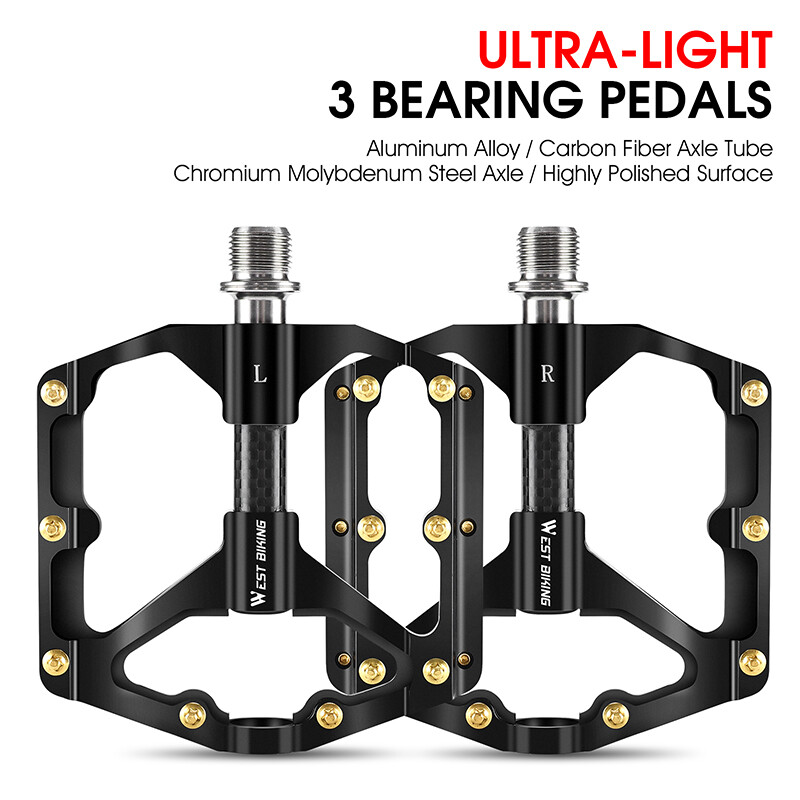 WEST BIKING Aluminum Bicycle Pedals Carbon Fiber Axle 3 Bearing Bike Pedals
