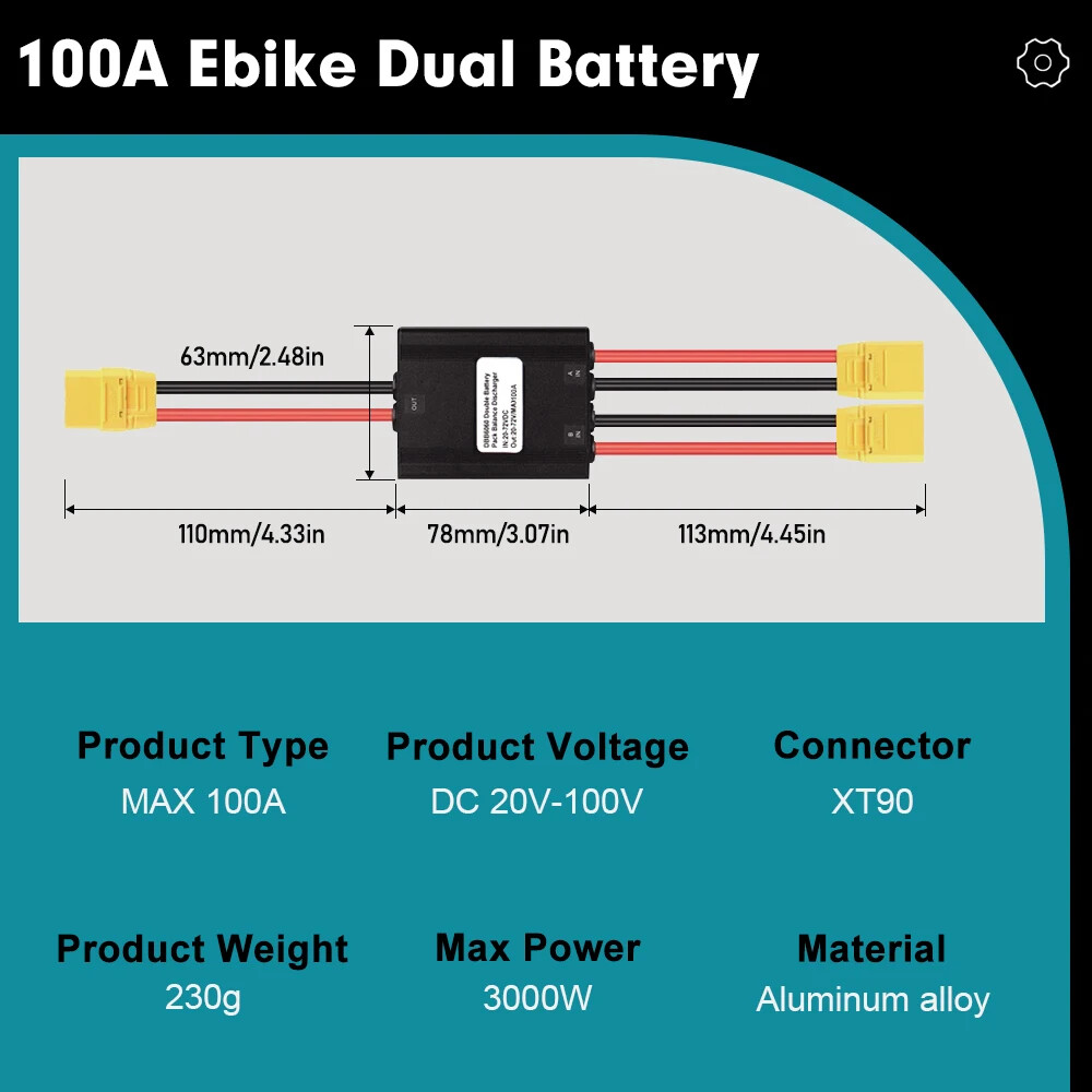 20V-100V 20A-120A Ebike Double Battery Discharge Converter Connection Adapter