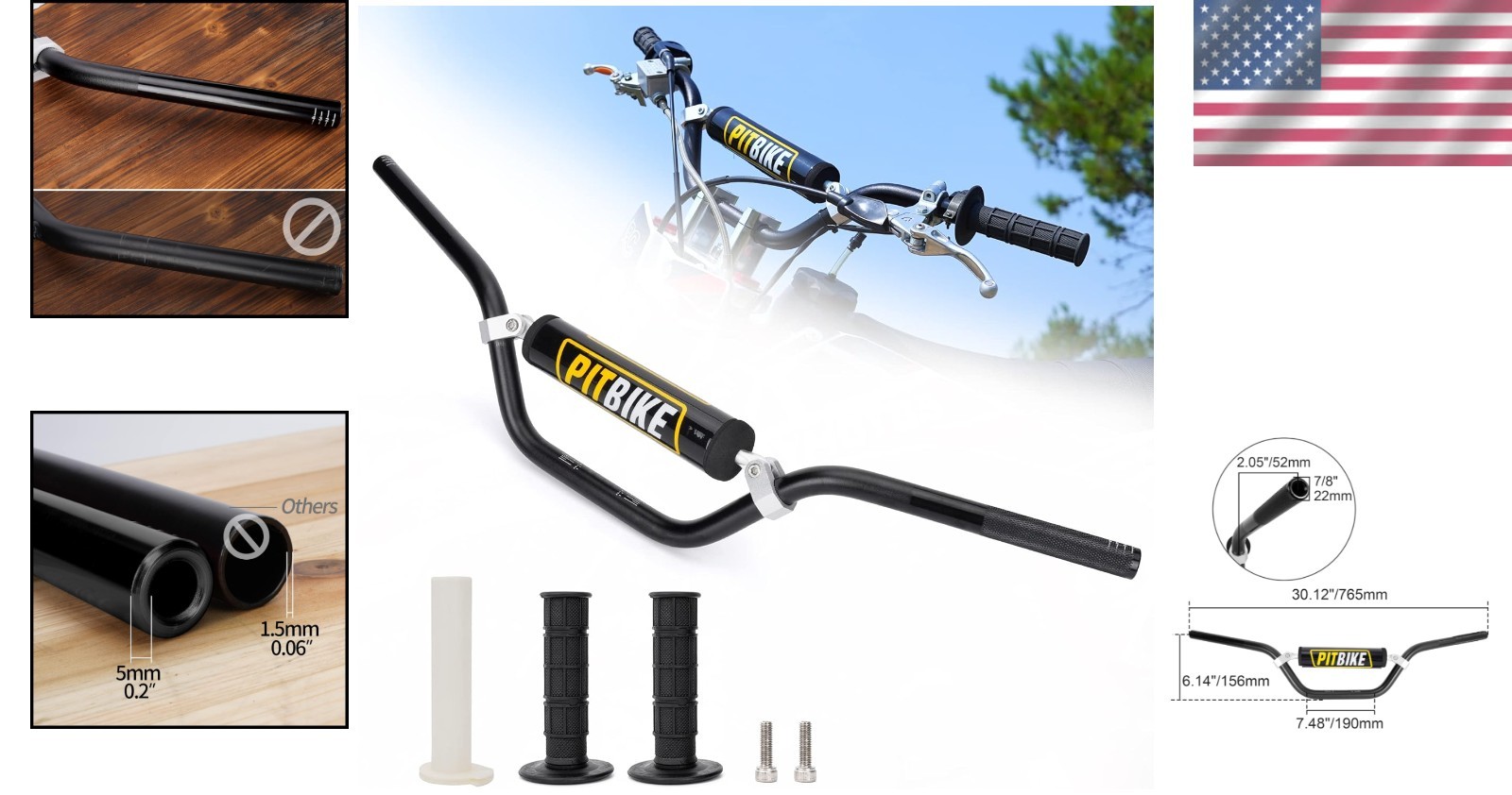 Upgraded 7/8» Dirt Bike Handlebars – Lightweight Aluminum with Anti-Slip Grip