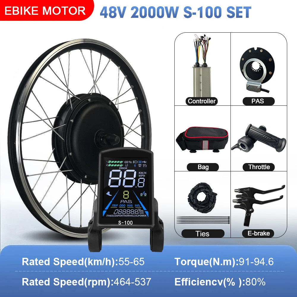 E-bike Conversion Kit 48V 2000W Brushless Gearless Front Rear Hub Motor Wheel
