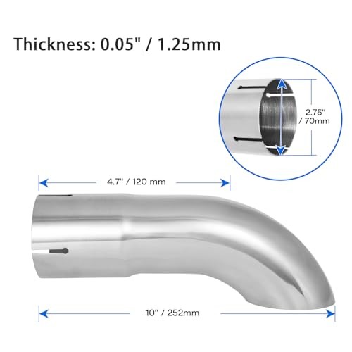 2.75 Inch Inlet Turn Down Exhaust 2.75 Inch Inlet, 9.95 Inch Overall Length