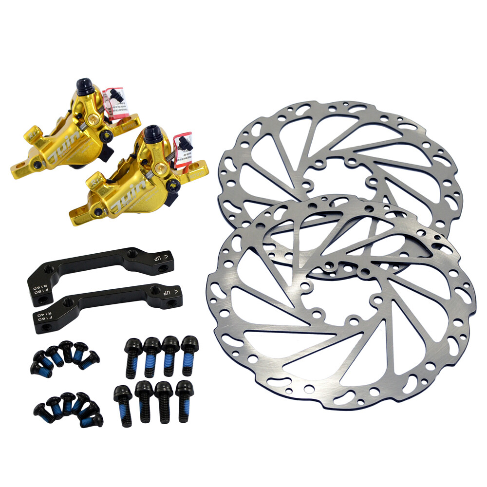 JUIN TECH R1 Hydraulic Road CX Disc Brake set 160mm w/ Rotor (Front+Rear),Gold