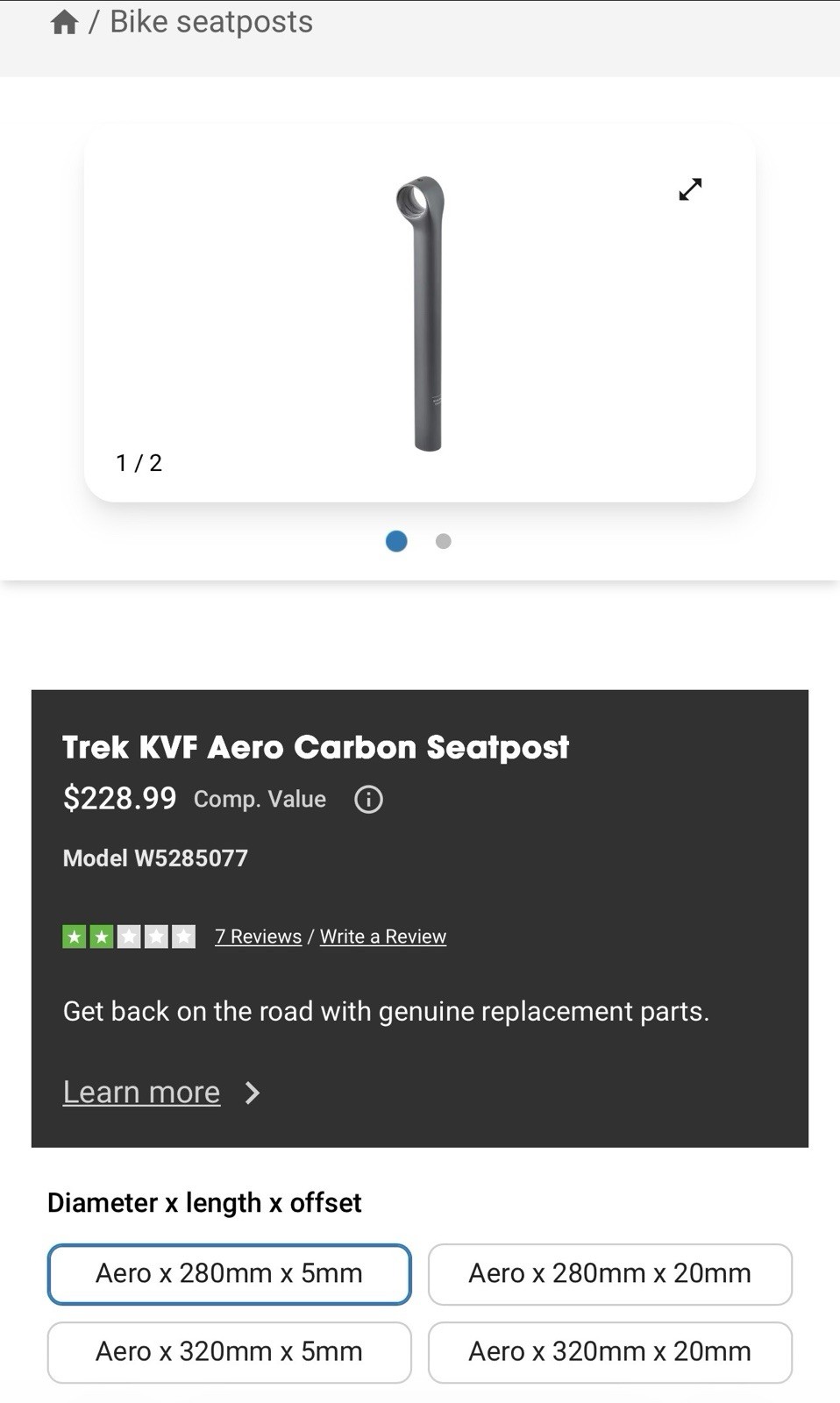 Trek Checkmate Seatpost 280mm, 5mm Offset