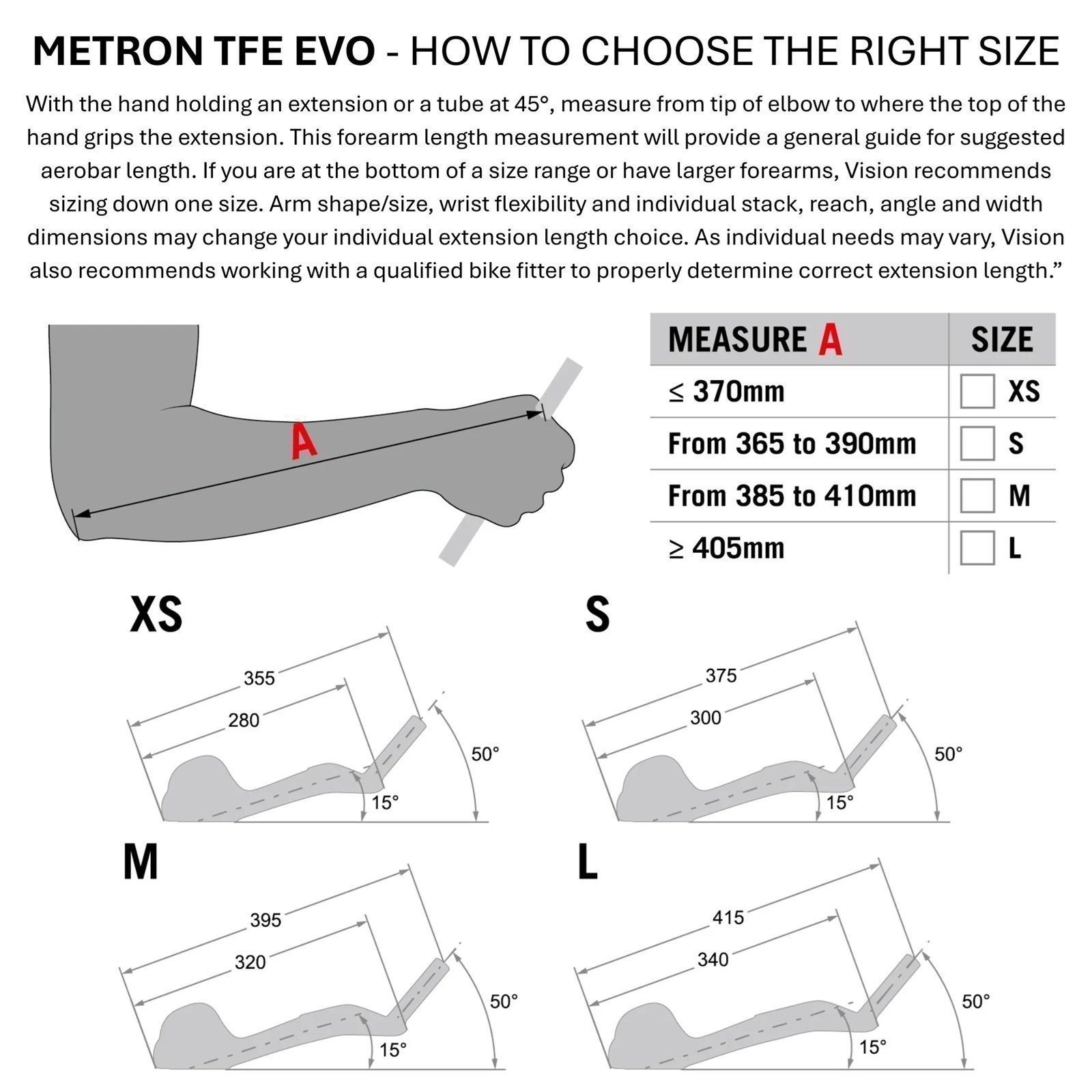 Vision Metron TFE EVO Triathlon Aerobar Extensions L (340mm)