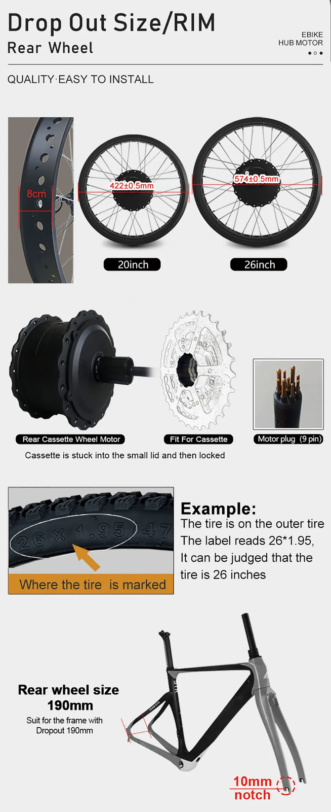 Snow E-bike Conversion Kit 20/26in 36V 48V 500W Rear Cassette Hub Motor Wheel