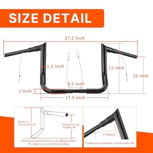 10″ Rise Ape Hanger 1 1/2″ Bagger Handlebar for Harley 1986 10 Inches Black