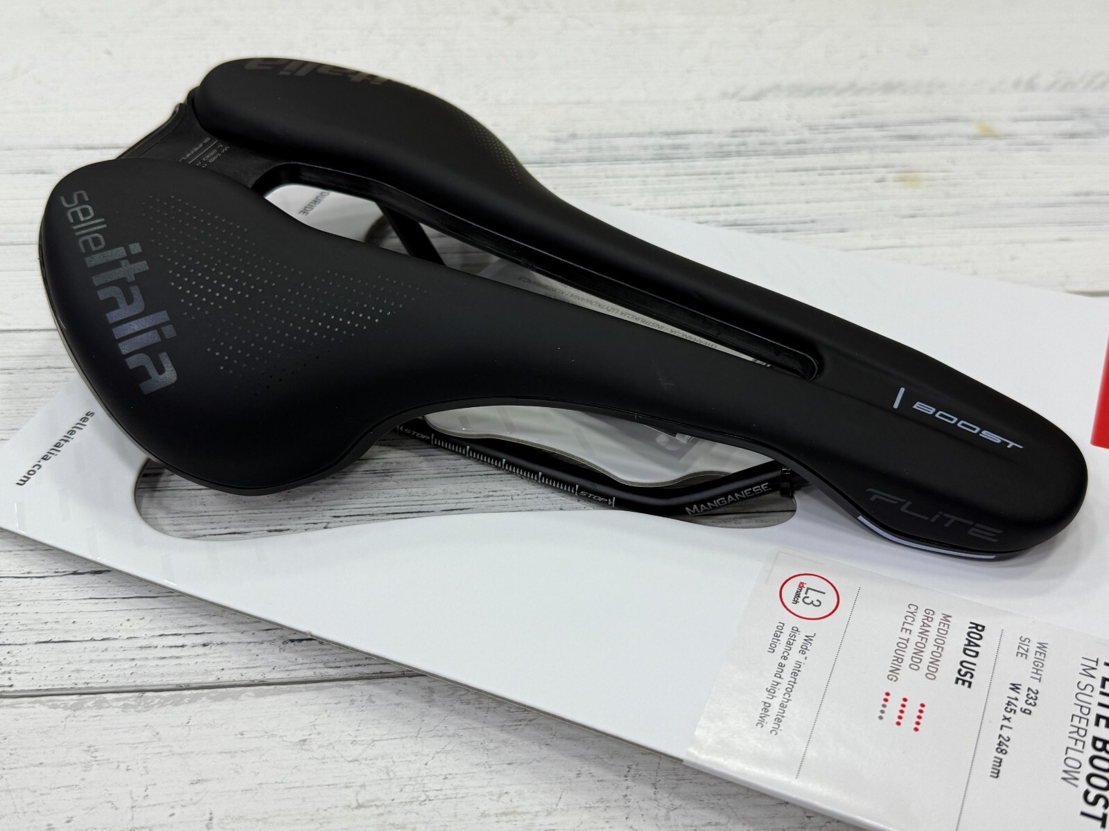 Selle Italia Flite Boost TM Superflow Manganese Rail Saddle Black L3(145x250mm)