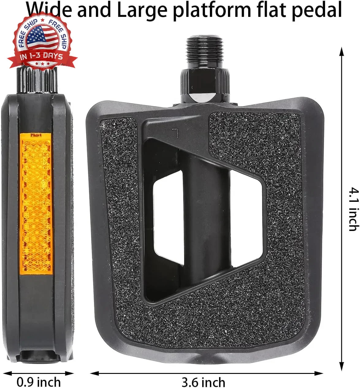 City Road Bike Pedals, Engineering Plastics with Reflector, E-Bike Universal Fit