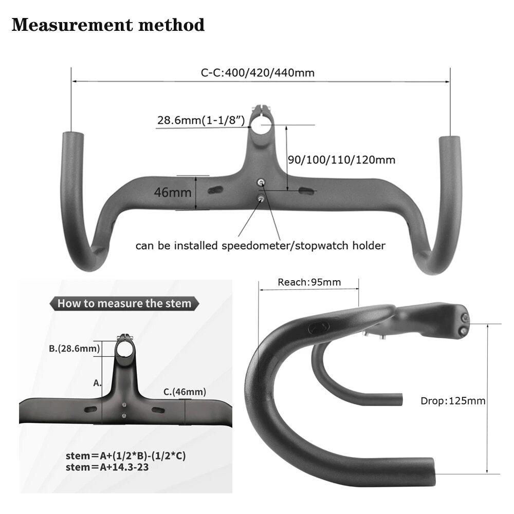 400/420/440mm Bicycle Integrated Handlebar Carbon Fiber Road Bike Drop Bar
