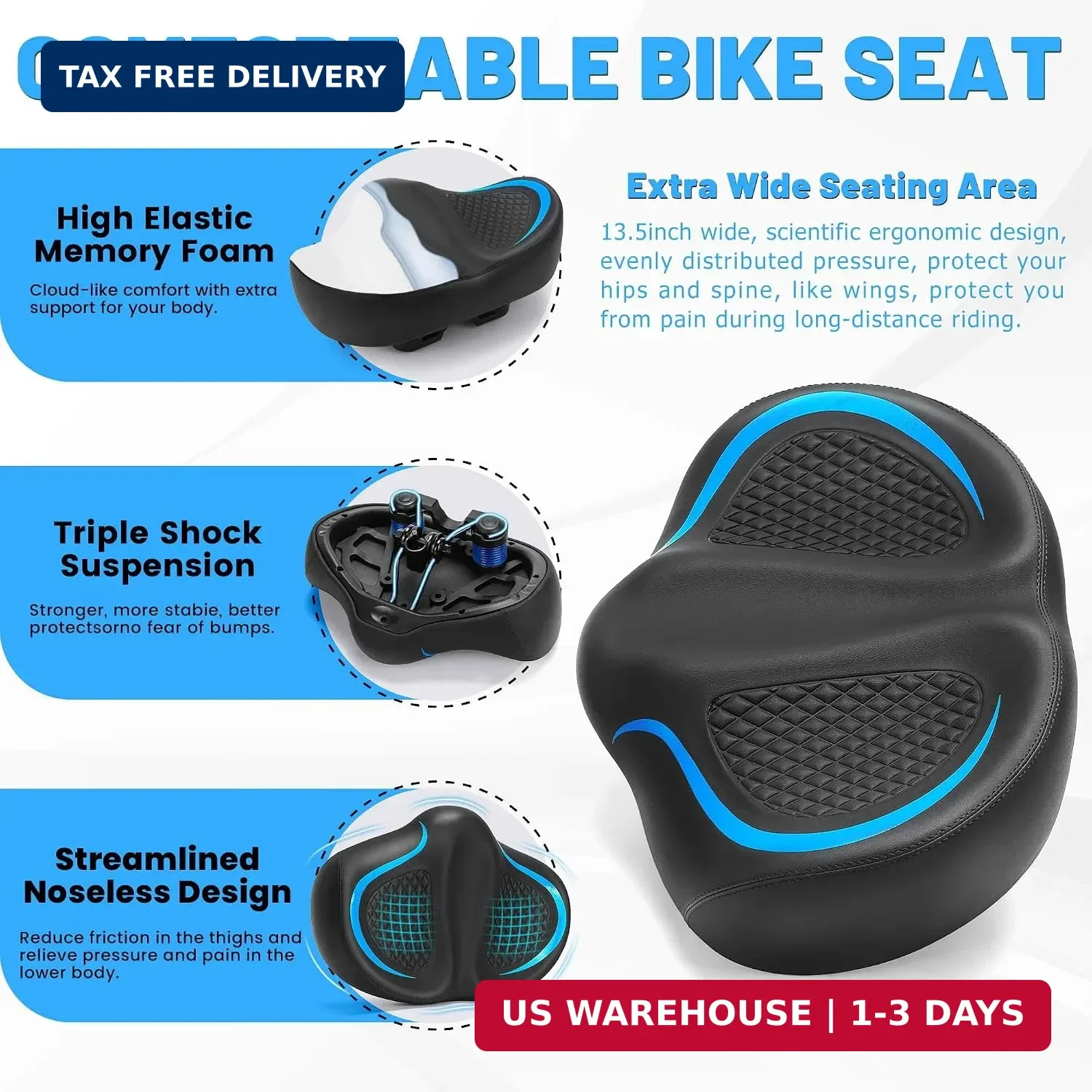 CDYWD New Noseless Bike Seat for Men Women Comfort, Extra Wide Soft Padded Bicyc