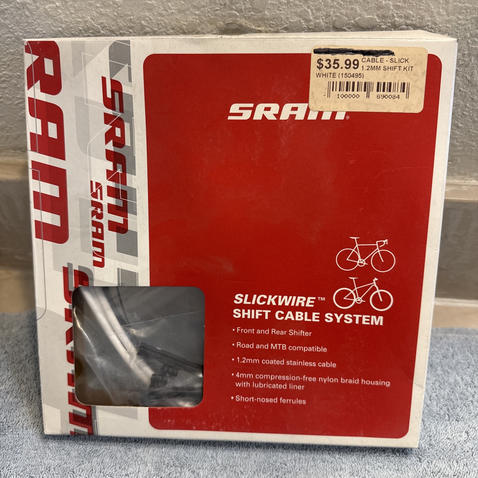 SRAM SlickWire Shift Cable and Housing Kit – Road/MTB, 4mm, White [ssg]