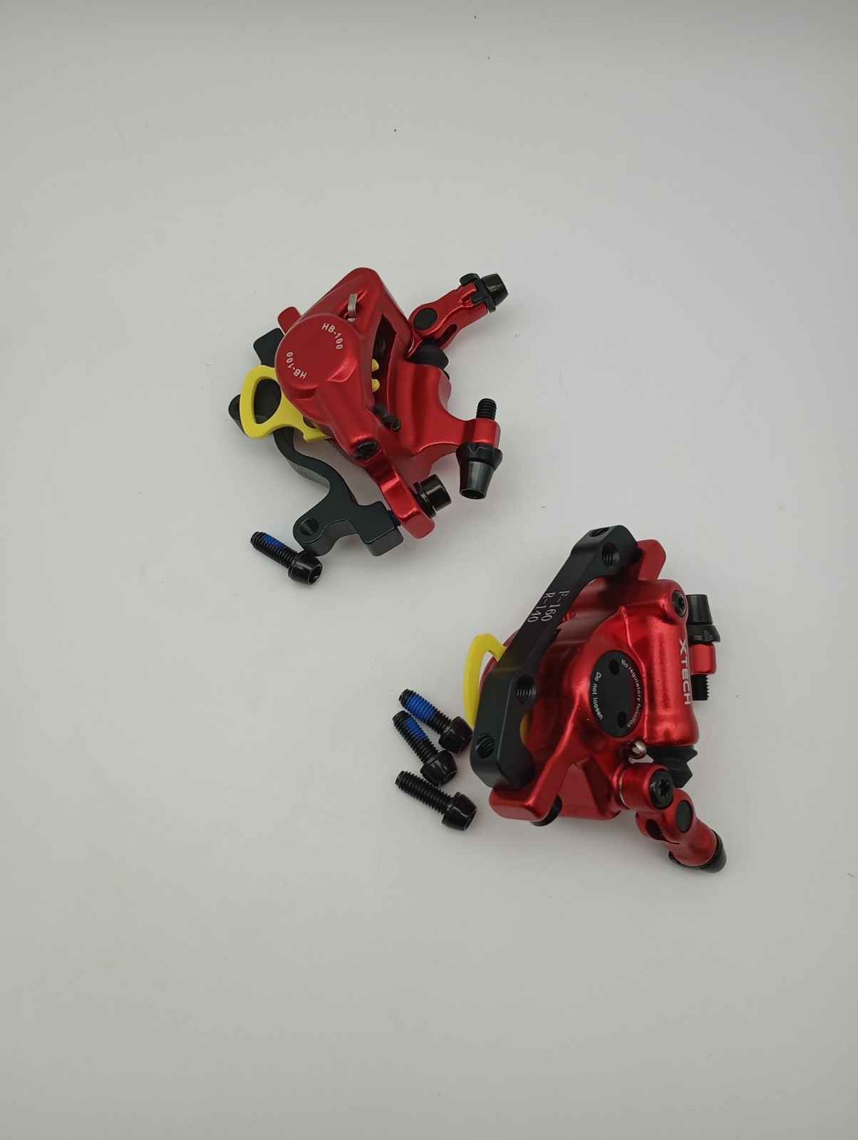 Hydraulic Disc Brake Calipers for Mountain Bikes – Front & Rear Set, Red, XTech