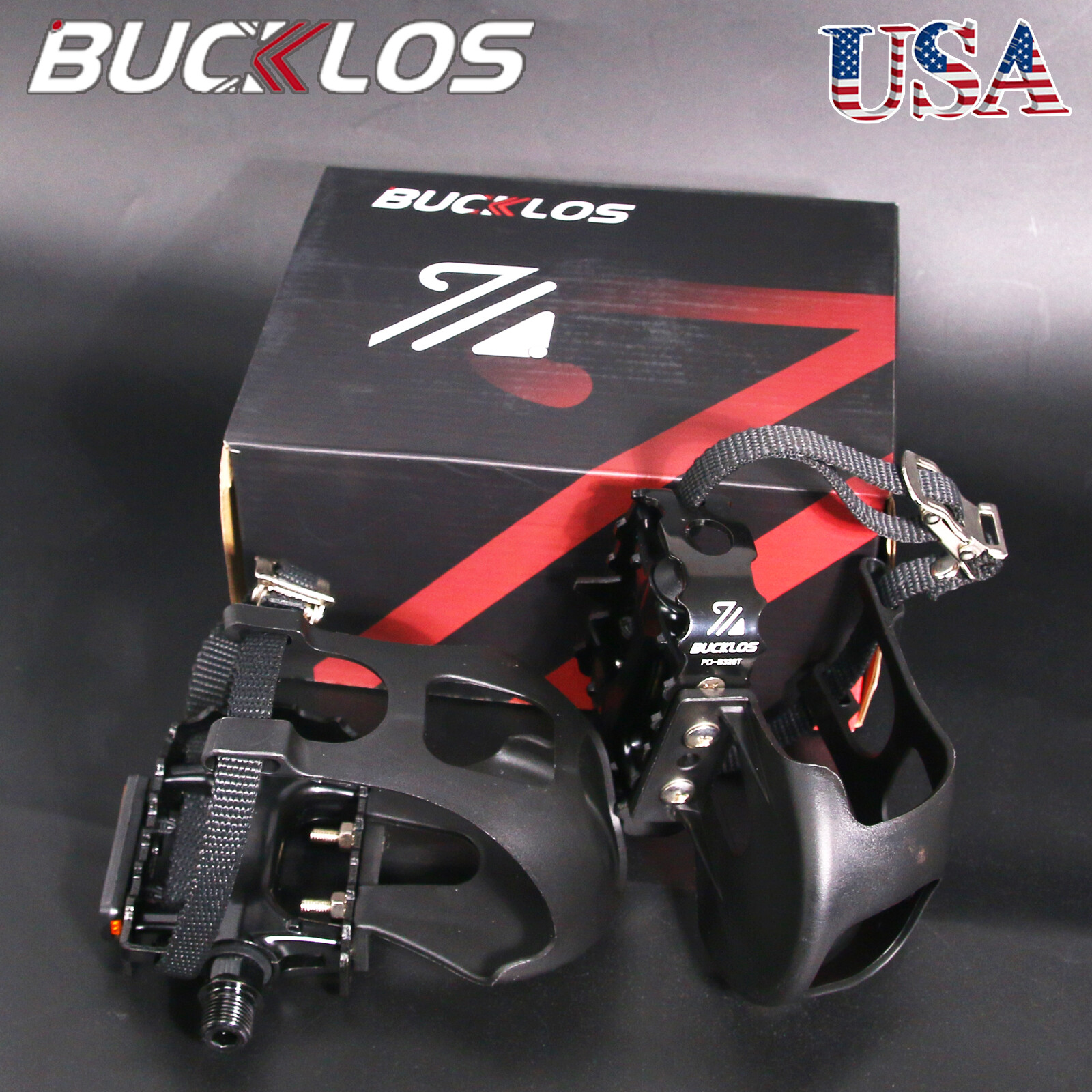 BUCKLOS MTB Bike Pedals with Toe Clip Toe Cages&Strap for Peloton Bike PD-B328T
