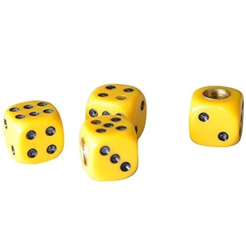 4pcs/Set Universal Vehicle Wheel Stem Tyre Air Valve Stem Caps Dice Yellow