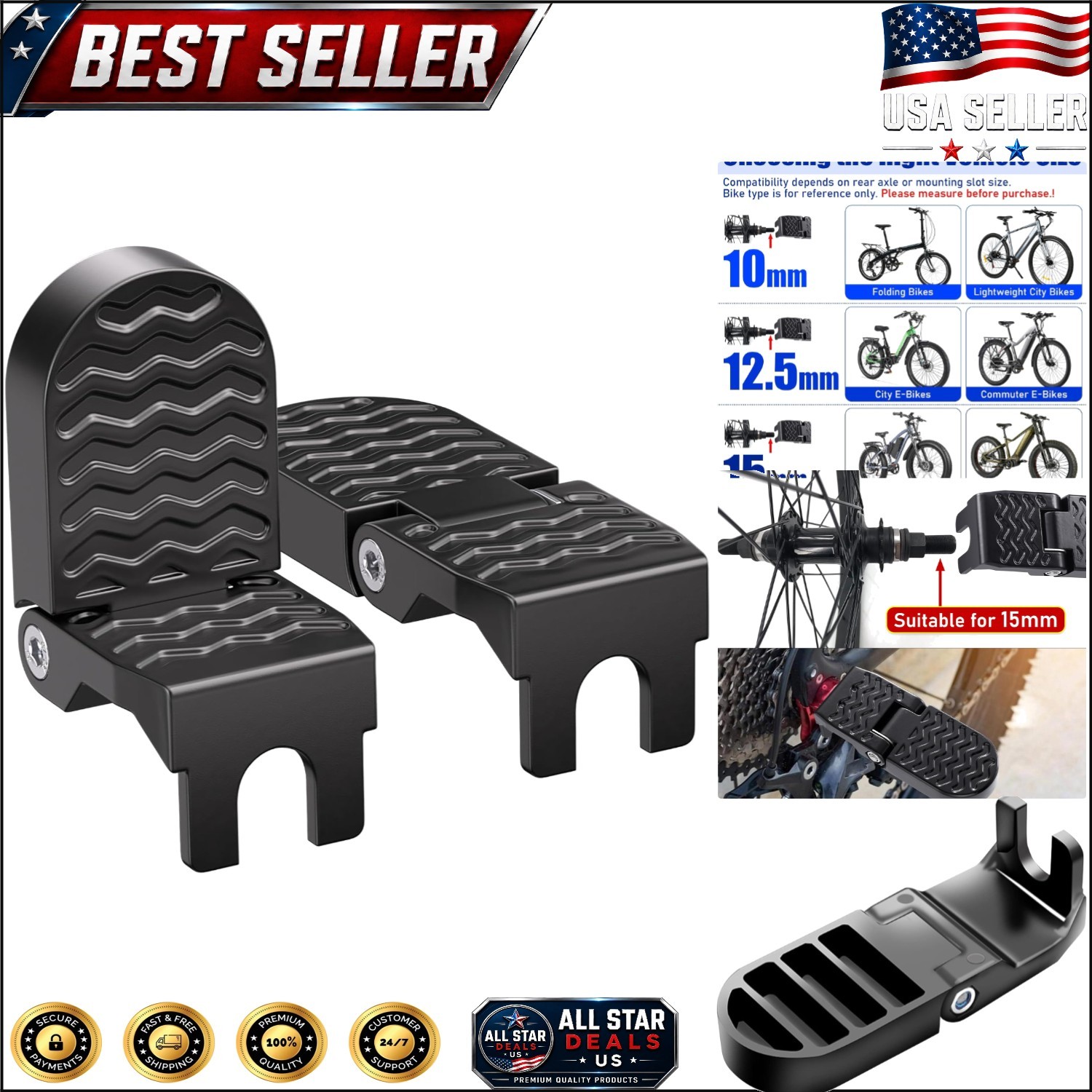 Aluminium Bike Rear Pedals: Non-Slip Collapsible Foot Pegs for E-Bikes