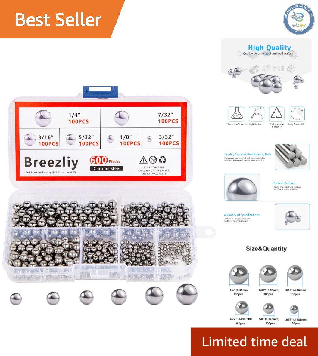 Assorted 6 Sizes of Chrome Steel Bearing Balls – 600 Pieces for Versatile Use
