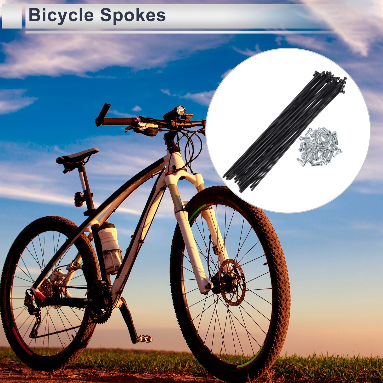 Set of 13G 185mm Bike Spokes with Black Steel Nuts for Universal