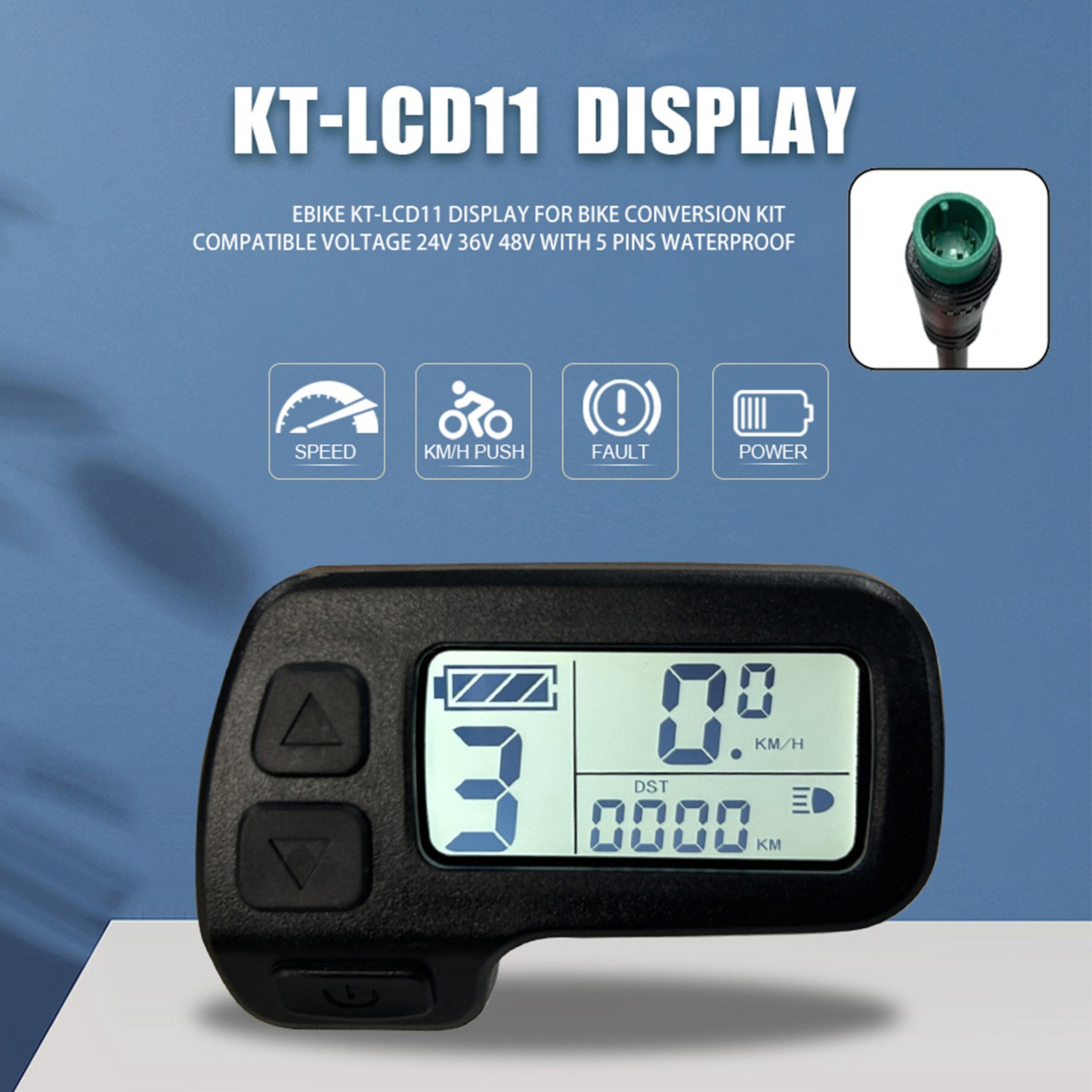 E-Bike 24V/36V/48V 5pin KT-LCD11 Display Power Speed Meter Control Panel WP Plug