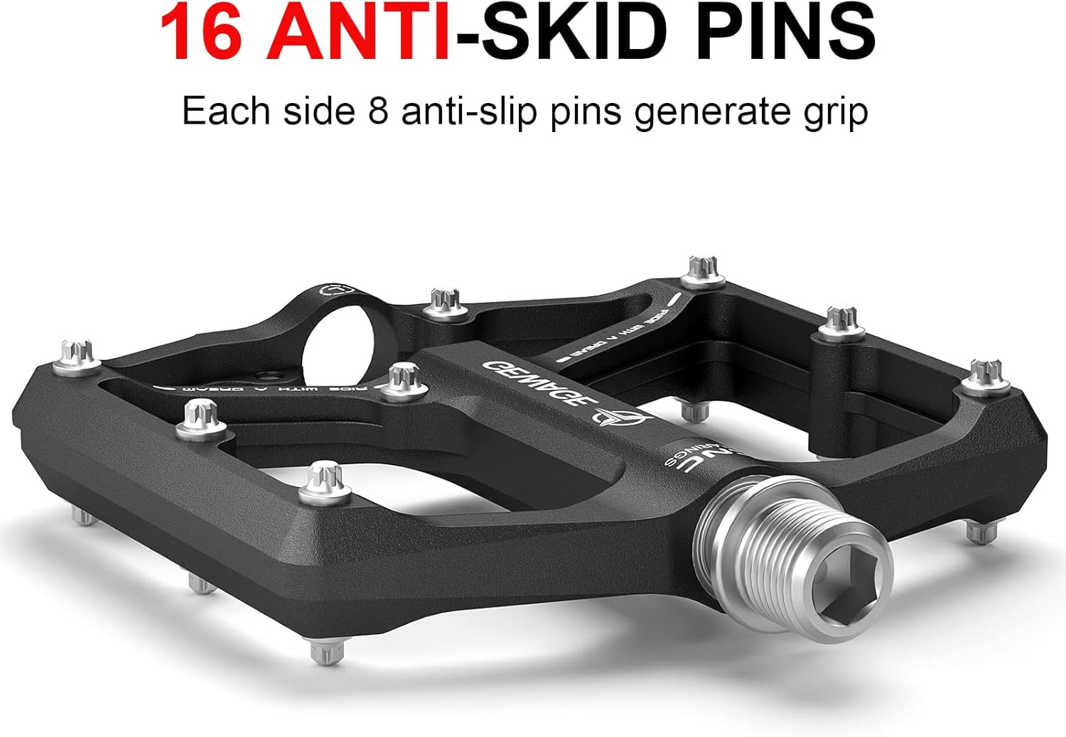 CNC Machined 9/16” Flat Bike Pedals with 3 Bearings and Anti-Skid Nails