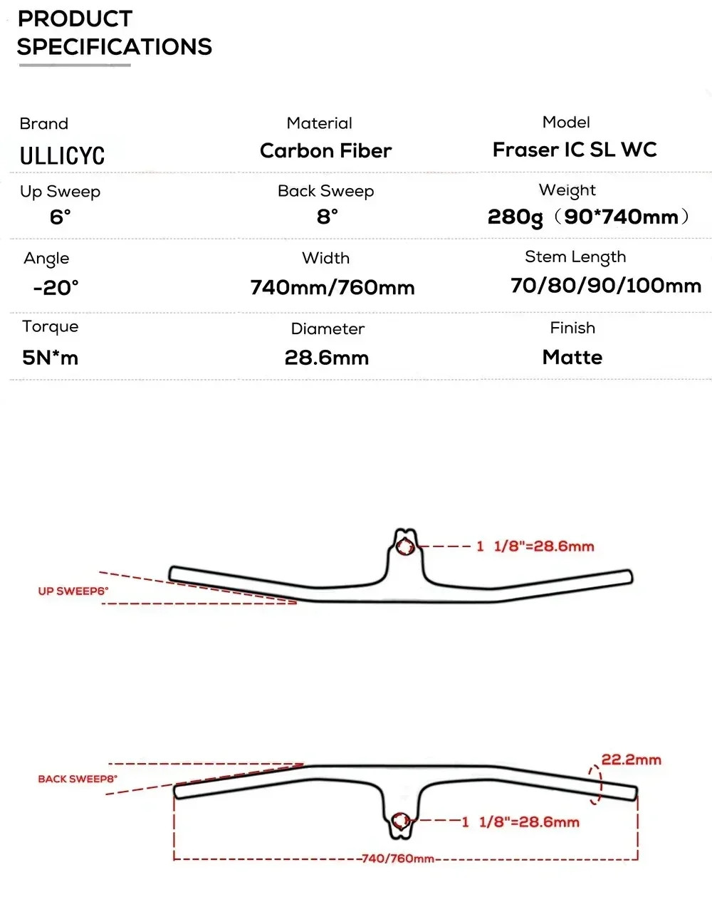 Carbon Fiber XC Mountain Bike Integrated Cockpit -20 Degree 740mm Flat T-Bar