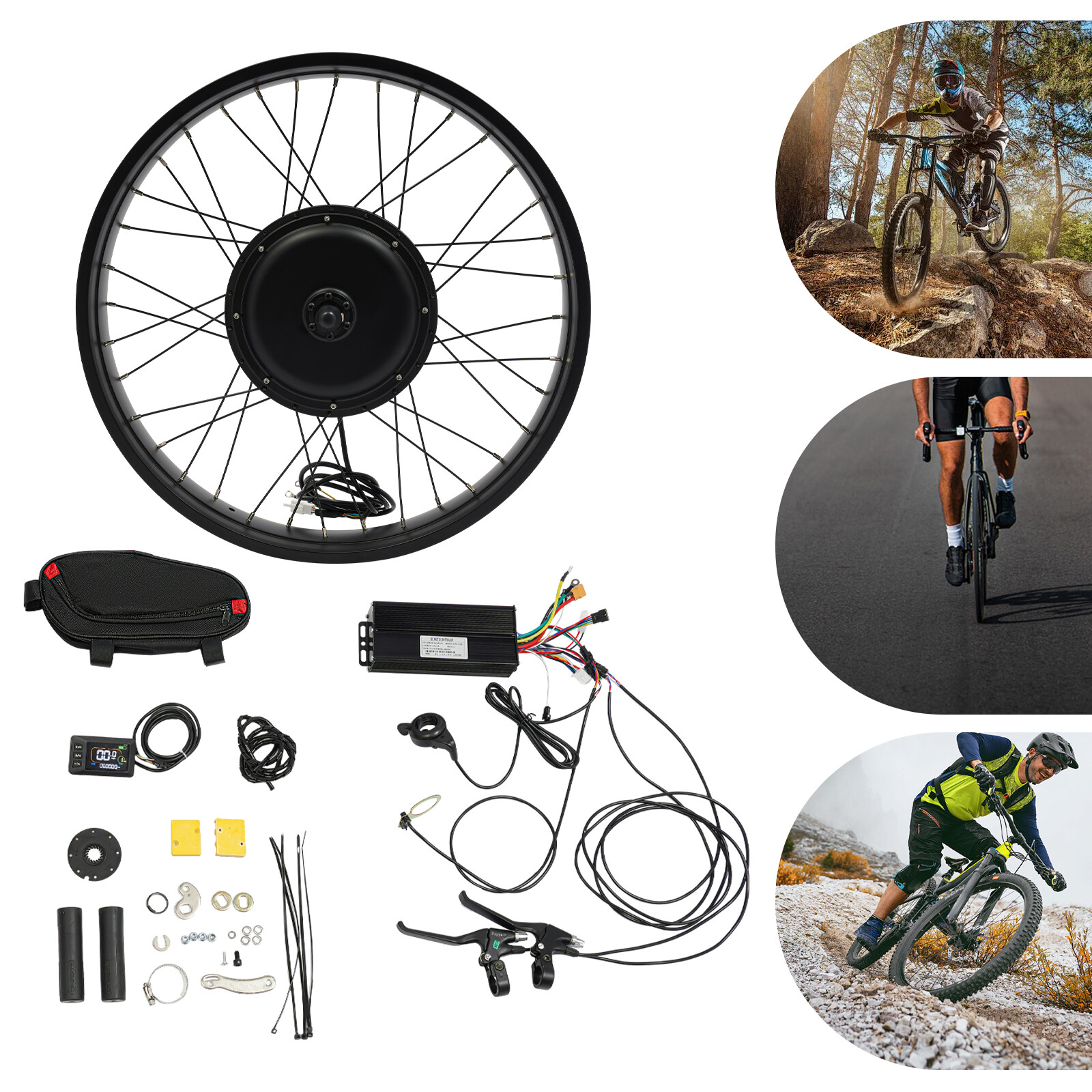 26×4″ 48V Electric Bicycle Front Wheel Hub Motor LCD E-Bike Conversion Kit 1500W
