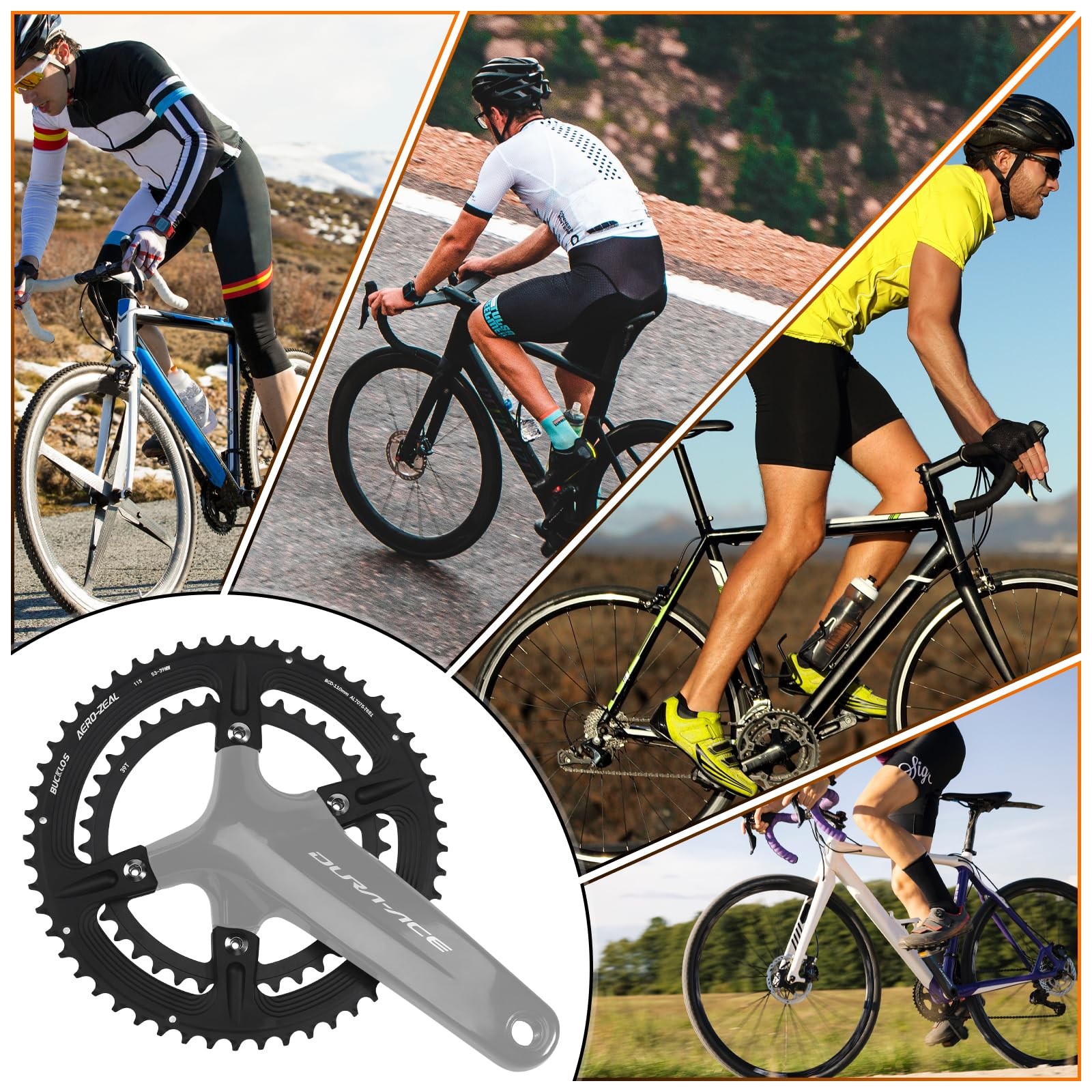 BUCKLOS 110 BCD Road Bike Chainring, Double Round 4 Bolts 7075-T651 52-36T