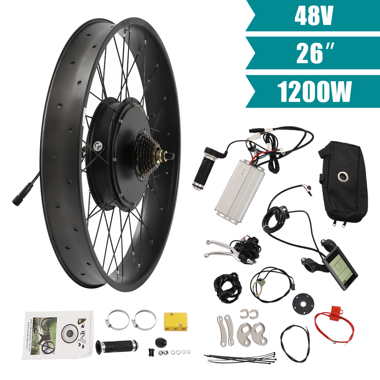 26″ 1200W Fat Tire Electric Bicycle Motor E-Bike Rear Wheel LCD Conversion Kit