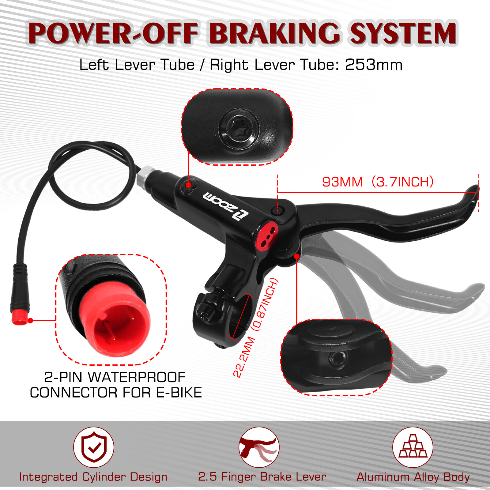 ZOOM HB-775E 2-Pistons Hydraulic Disc Brake MTB Power Off Front&Rear 1110&1850mm