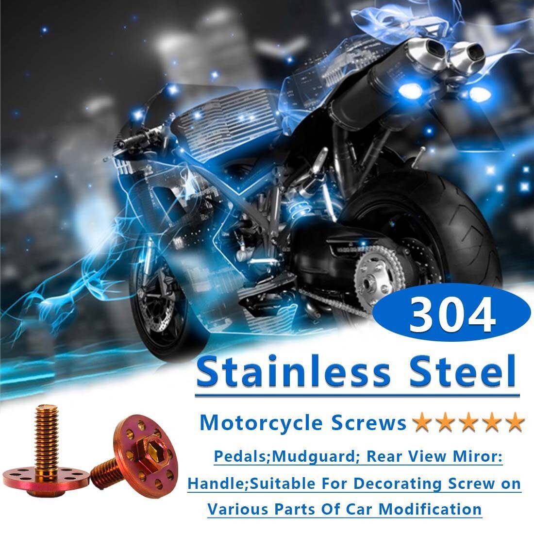 M6 Stainless Steel Flange Bolt For Motorcycle Fender Bumper Washer Refit Screw