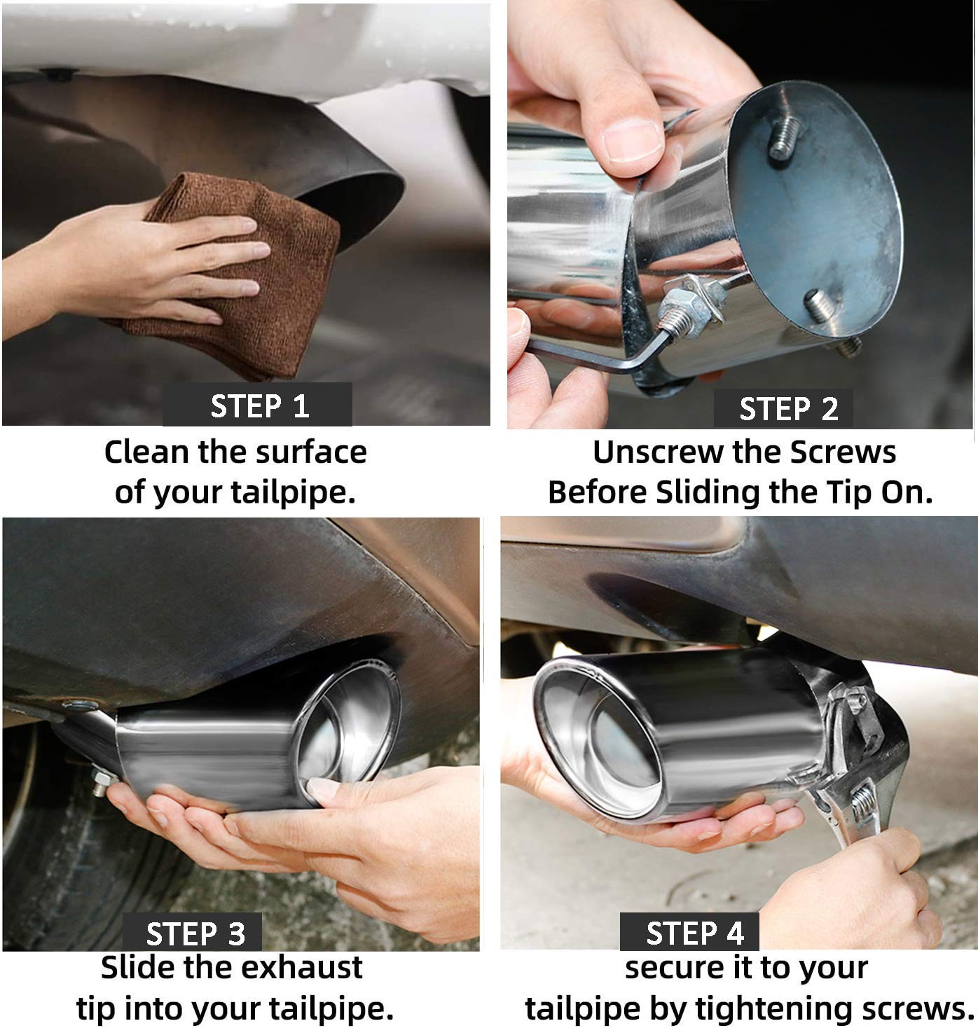 Dsycar Universal 1.75-2.75 inch Curved Exhaust Tips, Straight, Silver