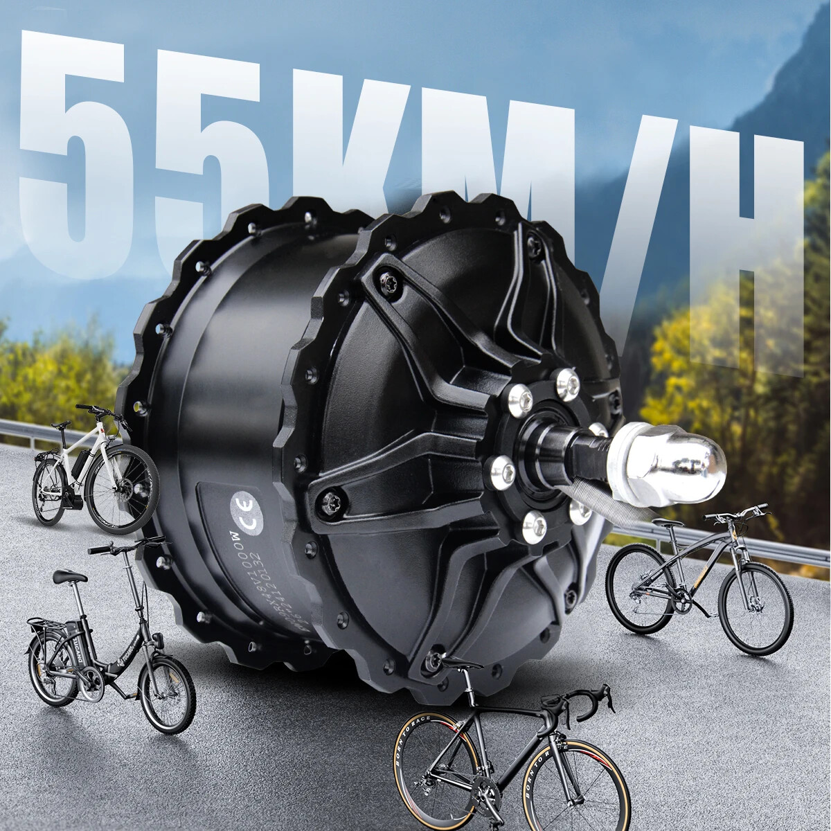48V1000W Ebike Fat Tire Motor Brushless Gear Rear Rotate Motor Dropout 170-175mm