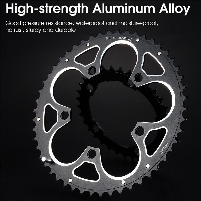 WEST BIKING Road Bike Chainring 110BCD 34T/50T Tooth Plate 8/9/10/11 Speed Black