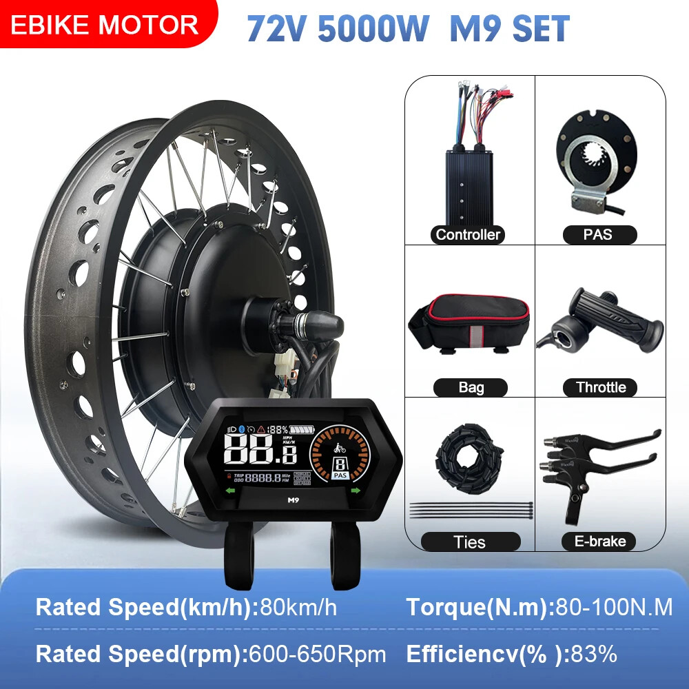 72V 5000W 4.0Tyre 20/24/26inch Snow Fat E-bike Brushless Non-gear Rear Hub Motor