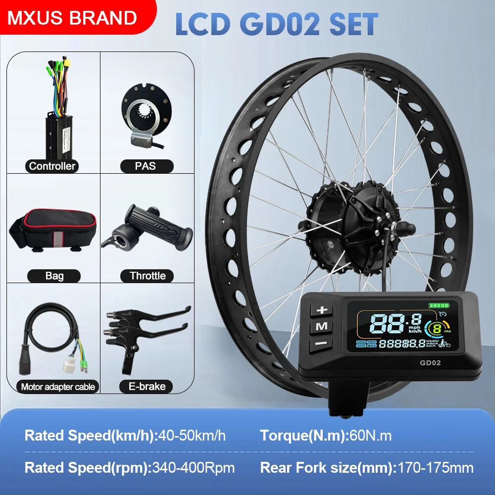 Snow Fat E-bike Conversion Kit 48V 750W Rear Hub Motor Wheel Dropout 170-175mm