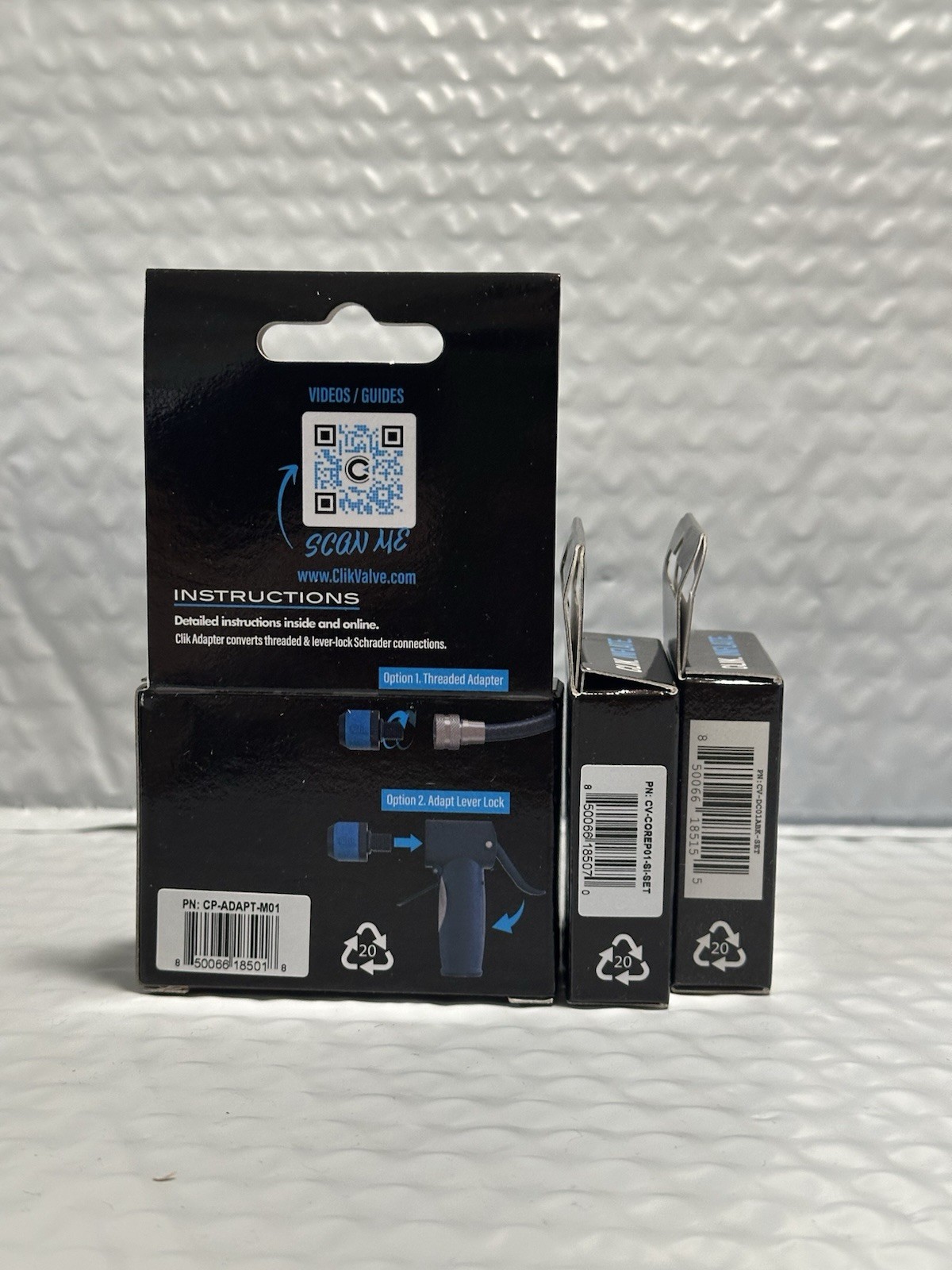Clik Valve Schrader Pump Head Adapter, Clik Cores And Aluminum Dust Cap Set Of 3