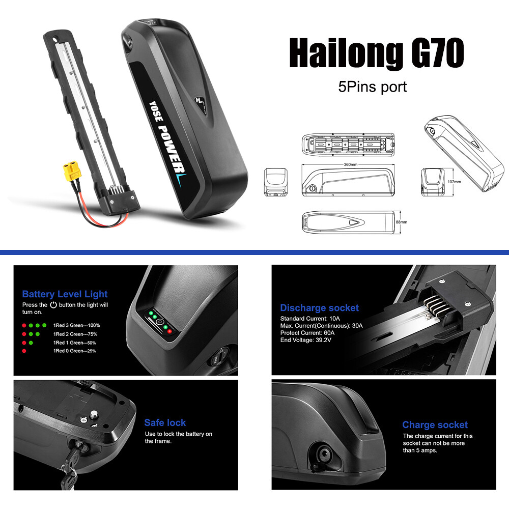 52V 48V Lithium Battery Hailong Ebike Battery 13Ah 15Ah for 250W-1000W E BIKES